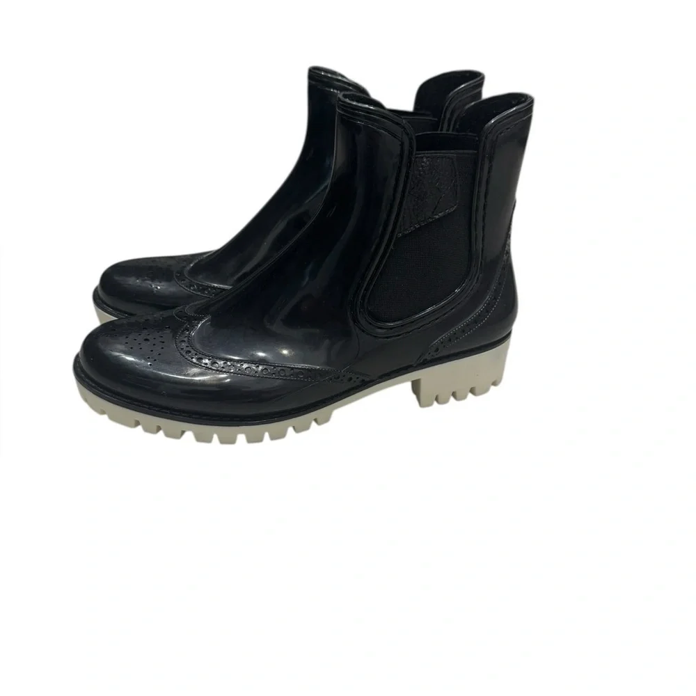 Men’s DAV Leeds Brogue Black & White Patent Leather Ankle Chunky Boots: 40/7-7.5
